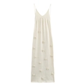 Mouwloze gebreide maxi-jurk in gebroken wit met 3D-bloemenborduursels en een V-halslijn - S / Broken Wit