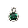 Silver alloy round pendant with single green glass birthstone and faceted diamond cut - Dark Green