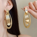 Polished double oval earrings in bright gold finish with minimalist geometric design - Modern Minimalist Geometric Double Ellipse Style (38# Silver Earring Post - Gold)