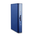 Matte navy blue stainless steel card holder with detailed mechanical hinge mechanism - 10-Slot Blue