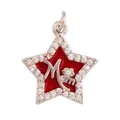 Star-shaped micro-pave zircon pendant with red enamel inlay and silver letter M detail - Star M-White Gold-Red Enamel
