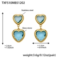 Goldene Edelstahl Herzohrringe mit blauen Glassteinen im minimalistischen Design - Seeblaue Strass-Ohrringe (TXF510) / Gold
