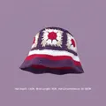 Handmade crochet flower bucket hat in purple and red, fits 56-58cm circumference - M (56-58cm) / Contrast Striped Sunflower Hat Purple