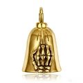 Polished gold stainless steel motorcycle riding guardian bell with skeleton middle finger - Gold (Pendant With Clasp)