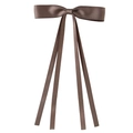 Brown satin ribbon bow hair clip with four elegant long streamers on white backdrop - Duckbill Clip-Z206 / Grey Coffee