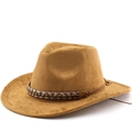 Cappello da cowboy in pelle scamosciata marrone con fascia etnica di perline - M (56-58cm) / Cachi