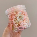 Elastici per capelli colorati in barattolo trasparente con elastici rosa e gialli - Barattolo / 9# Macaron Ispessito (Circa 500 Pezzi)