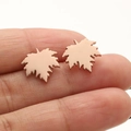 Minimalist rose gold maple leaf stud earrings in polished stainless steel for women - Maple Leaf / Rose Gold