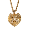 Collar hip-hop con colgante de cabeza de tigre chapado en oro 18K y cadena gruesa - Dorado