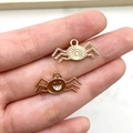 Golden and brown crab shaped alloy pendants with smiley face for DIY jewelry making - Brown Spider