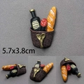 3D resin picnic basket fridge magnet with wine, salami and baguette, size 5.7x3.8cm - Red Wine Basket Model