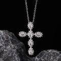 Silver cross pendant necklace with sparkling clear zircons on elegant stone display - Silver Full Diamond Classic Cross (款式14)