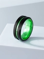 Men's matte black stainless steel ring with vibrant green inner band and center groove - 8mm Green Beveled Edge