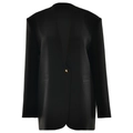Chaqueta americana negra entallada para mujer con un botón dorado y escote en V profundo - S / Negro