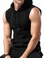 Men's slim fit black hooded sleeveless gym vest with athletic muscle cut design - Black