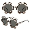 Leopard print flower sunglasses for women with dark grey round lenses and floral frame - C24-Leopard Print Flower Frame