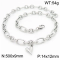 Bracciale a maglie ovali in acciaio argento con pendente a cuore ed etichetta del peso - Collana color acciaio (KN217615-Z)