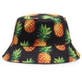 Cappello da pescatore nero con stampa di ananas gialli per protezione solare estiva unisex - Taglia unica / Nero