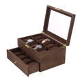 Wooden watch box organizer with glass top, double layer storage display case for men and women. - 20-Slot Watch Box / Walnut / Coffee Inner