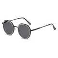 Gafas de sol con diamantes de imitación montura redonda de metal negro y lentes grises - Montura Negra Lentes Gris Negro