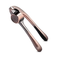 Manual zinc alloy garlic press with bronze finish and black ergonomic handle grip - Bronze Garlic Press Bag Pack