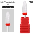 Ceramic nail drill bit PT12 white torch cylinder with red base and storage case - PT12 Torch Cylinder Fine (F)