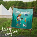 Détail d'une bannière de camping avec illustration de dessin animé et œillets en métal - 73X95CM (Peluche Courte à Boucle Améliorée) / Fille de la forêt et chat noir (Camping 6)
