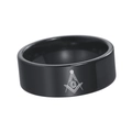 8mm black stainless steel Masonic ring with matte finish and engraved square G symbol - US 7 / Black