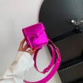 Vibrant rose red patent leather mini waist bag with matching adjustable belt strap - Rose Red