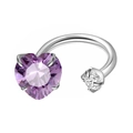 Silver horseshoe barbell piercing with purple heart-shaped and clear round cubic zirconia - Purple Heart + White Round
