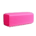 Pink rectangular double-sided pet hair remover brush with soft silicone bristles - Rectangular Rose Red OPP / Rose Red