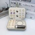 Portable light gray PU leather jewelry organizer box with double layer storage compartments - 16x11.5x5cm / Gray
