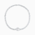 Pulsera de cadena de clips de acero plateado con colgantes de doble corazón entrelazado - Pulsera / Color Acero