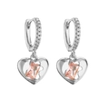 Exquisite silver hoop earrings featuring pink heart-shaped pendants and cubic zirconia - Silver Pink Zircon Hollow Heart 1 Pair