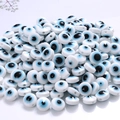 Flache runde weiß-blaue Harzperlen mit bösem Auge für DIY-Schmuckherstellung und Zubehör - 4*6mm / Weiß