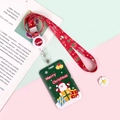 Grüner Weihnachts-Ausweishalter mit rotem Weihnachtsmann-Lanyard und festlichen Mustern - Grüne Basis Weihnachtsmann / Einziehbares langes Weihnachtsband (Weihnachtsmütze)