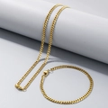Conjunto de collar y pulsera de eslabones cubanos dorados sobre pedestales grises - 3.6mm Dorado / Pulsera 20CM