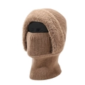 Khaki Strick-Sturmmütze mit weichem Plüschbesatz für optimalen Winterschutz - Einheitsgröße / Dunkelbeige