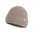 Winter knitted beanie in brown grey mix with ribbed texture and OK patch detail - Single Hat / Mocha