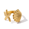 Eleganter goldener Seestern und Muschel Ring aus hochwertigem Edelstahl verstellbar - Gold Muschel Seestern
