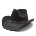 Cappello da cowboy western nero intrecciato con fascia in pelle e borchie dorate - M (56-58cm) / Nero