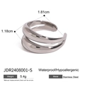 Detail view of silver double-layered open ring showing weight and material specifications - Silver