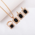 Gold-plated 4-piece jewelry set with black rectangular stones and crystal accents - Three-Piece Set / Square-Black