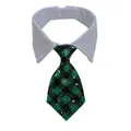 Formal pet bow tie collar featuring green and black plaid tie with snowflake patterns - Green and Black Plaid Snowflake (CW 23)