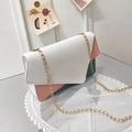 Chic tricolor crossbody bag in white, pink and blue PU leather with gold chain strap - White