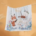Weiche Baby-Einschlagdecke aus Baumwollmull mit süßem Hasen- und Fuchs-Wald-Illustration - Musikkonzert / 6-Lagig 110*110cm
