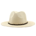 Klassischer Panama-Strohhut mit Perlenband für Sonnenschutz und Outdoor-Freizeitstil - Beige
