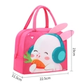 Pink cartoon lunch bag with cute rabbit illustration and sturdy dual handles - Rose Red Rabbit Zoo