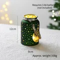 Green frosted glass Christmas lantern with gold stars and warm LED light effect - Candle Holders / Green