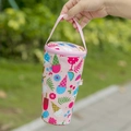 Pink insulated cup sleeve with summer ice cream pattern and portable carry handle - Pink Ice Cream